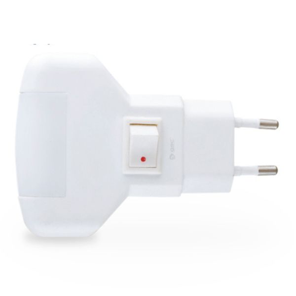 Noční světlo do zásuvky s vypínačem 1W, GSC, bílé, svítí dopředu nahoru a dolu, studená