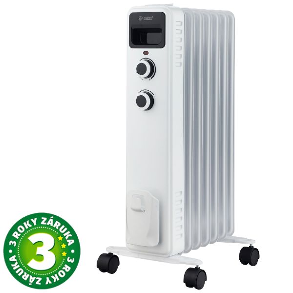 Olejový radiátor 3 režimy max 1500W 7 žeber kolečka, na 15m2, 3 roky záruka