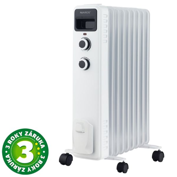 Olejový radiátor 3 režimy max 2000W 9 žeber kolečka, na 18m2, 3 roky záruka