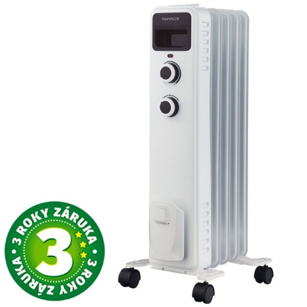 Olejový radiátor 3 režimy max 1000W 5 žeber kolečka, na 12m2, 3 roky záruka