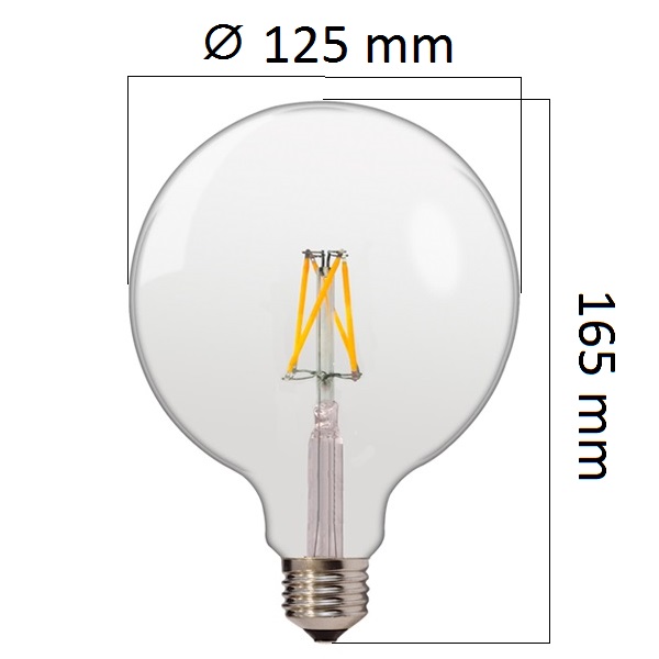 Retro LED žárovka E27 6,5W 810lm G125 teplá, filament, ekvivalent 50W
