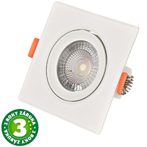 Prémiové výklopné podhledové bodové LED svítidlo 5W 440lm, teplá, čtverec, 9cm, 3 roky