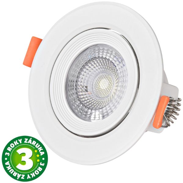 Prémiové výklopné podhledové bodové LED svítidlo 5W 440lm, teplá, kruh, 9cm, 3 roky