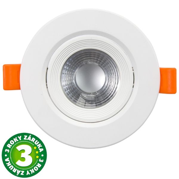 Prémiové výklopné podhledové bodové LED svítidlo 7W 677lm, teplá, kruh, 10cm, 3 roky