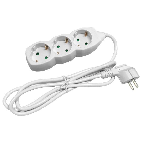 SCHUKO prodlužovací kabel - 3 zásuvky, 3m,  bílý 3G1.5