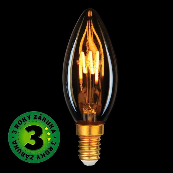 Prémiová designová retro LED žárovka E14 3W 180lm, EXTRA TEPLÁ, filament, ekv. 19W, 3 roky