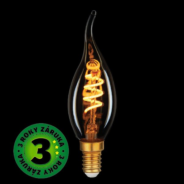 Prémiová designová retro LED žárovka E14 3W 240lm EXTRA TEPLÁ, filament, ekv. 24W, 3 roky
