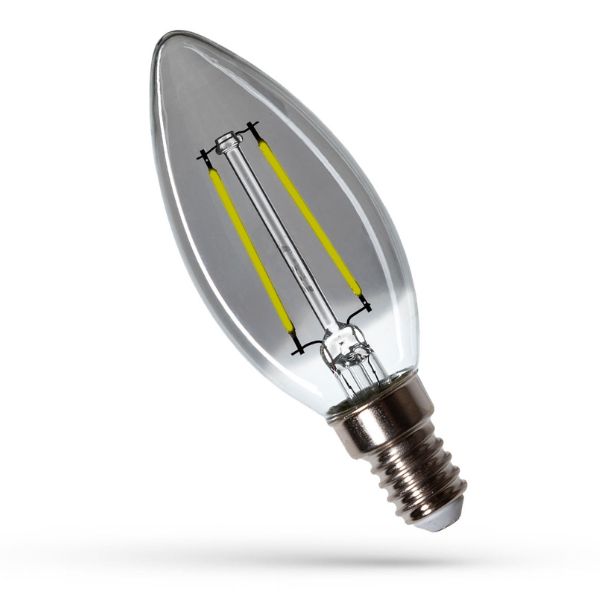 Retro LED žárovka svíčka E14 2,5W 150lm denní, filament, ekvivalent 16W