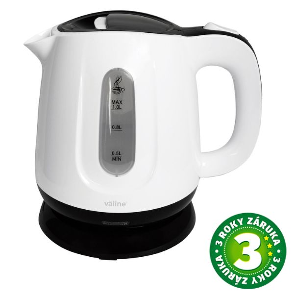 Malá rychlovarná konvice 1l, Väline Camili, 1100W, bíločerný plast, 3 roky záruka