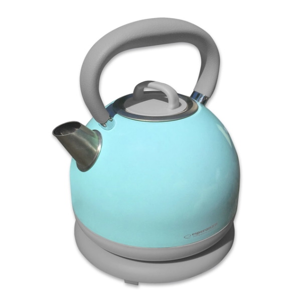 Rychlovarná konvice retro 1,7l, světle modře lakovaný nerez a šedý plast
