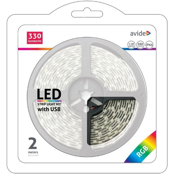 Set: voděodolný LED pásek 7,2W/m, 660lm/m, RGB, délka 2m, s ovladačem a USB koncovkou