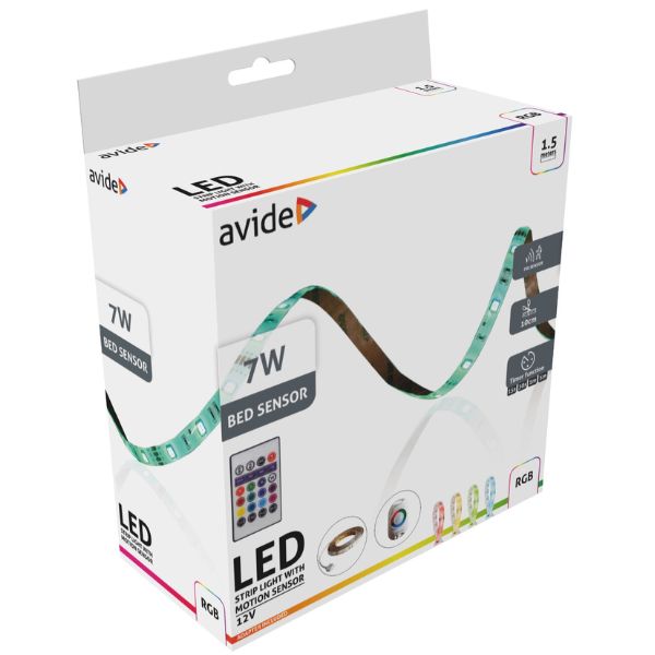 Set: voděodolný LED pásek pod postel 7W RGB, 1,5m s čidlem pohybu, zdrojem a dálkovým ovl.