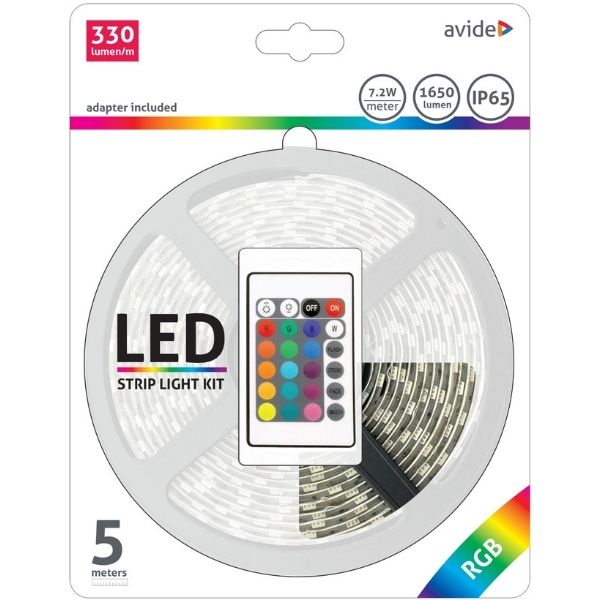 Set: voděodolný LED pásek 7,2W/m, RGB, délka 5m s ovladačem, dálkovým ovládáním a zdrojem