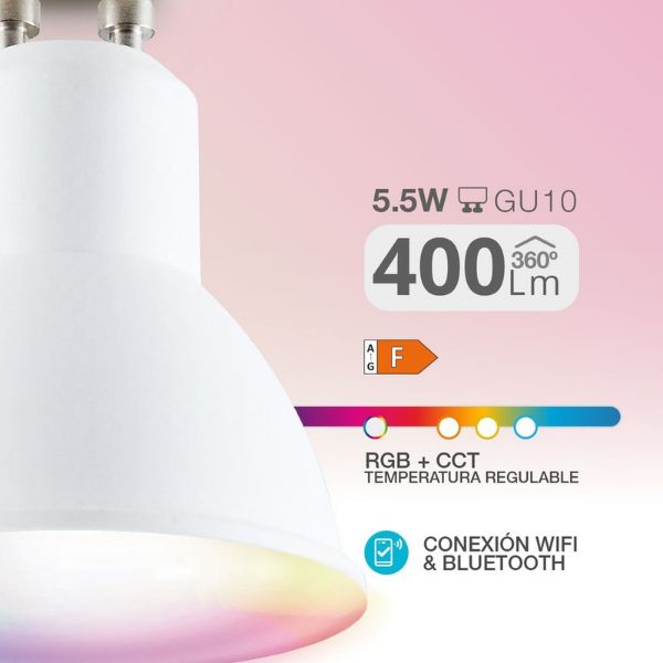 Chytrá LED žárovka GU10 5,5W 400lm RGB + CCT, stmívatelná, s aplikací na mobil