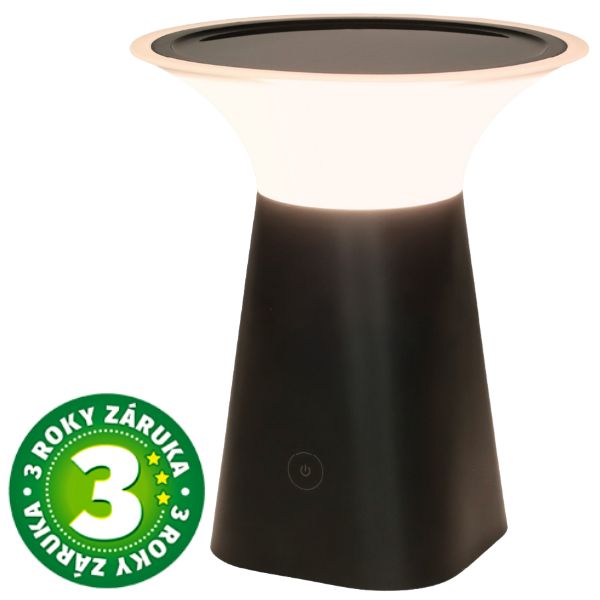 Solární LED stolní lampa s nabíjením USB, teplá, stmívatelná, 3W, 100lm, 19cm, 3 roky zár.