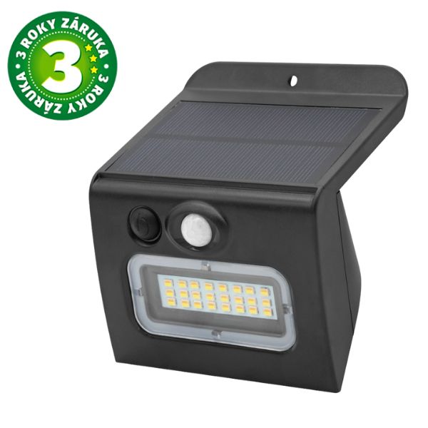 Solární LED reflektor Egoda 3W 350lm s pohybovým čidlem CCT IP65 černý, 3 roky záruka
