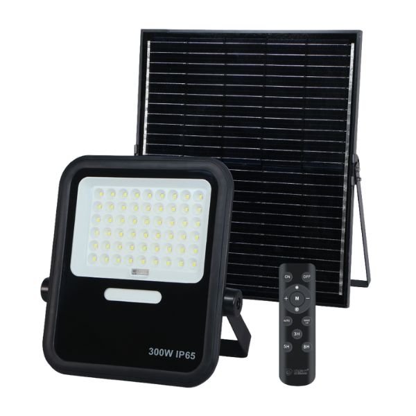 Venkovní solární LED reflektor 300W, 2400lm, studená bílá, samostatný solární panel, DO