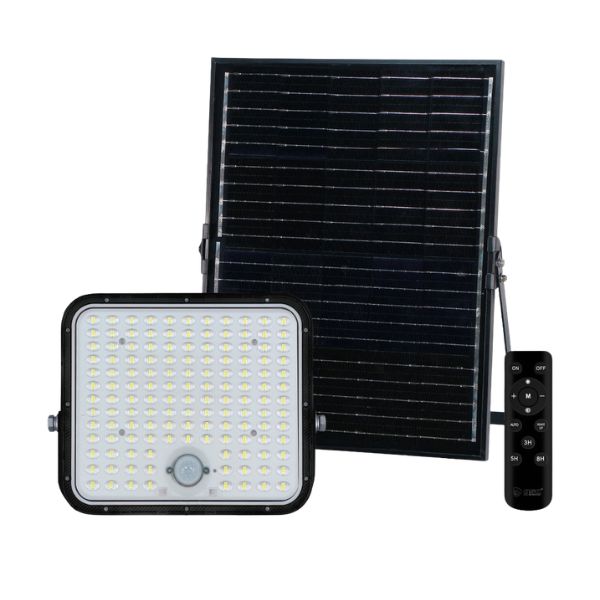 Venkovní solární LED reflektor 200W, 5500lm, studená bílá, samostatný solární panel, DO