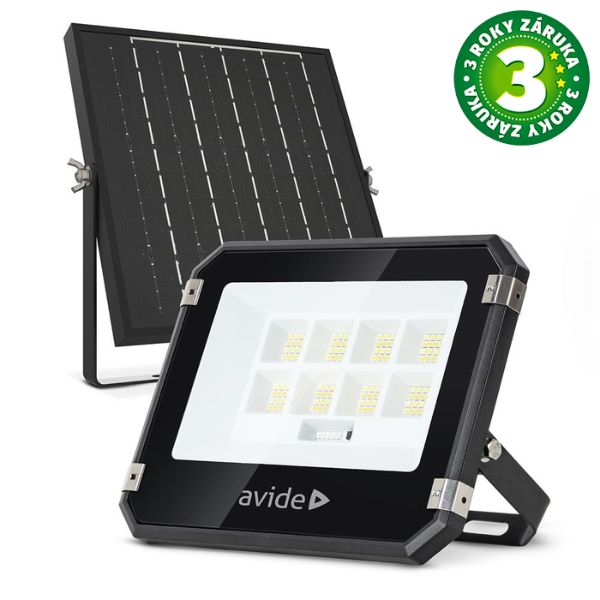 Venkovní solární LED reflektor 50W, 700lm, CCT, samostatný solární panel, dálkové ovládání