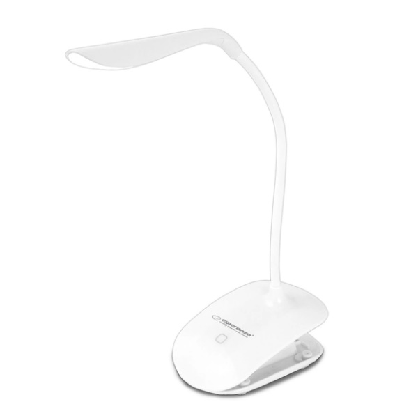 Stmívatelná LED stolní lampička s klipem, 3W, studené světlo, bílá