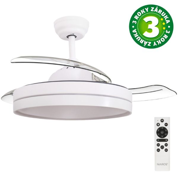 Stropní ventilátor se světlem Lugela 107cm 61W, 1521lm, CCT, DO, bílý, 3 roky záruka