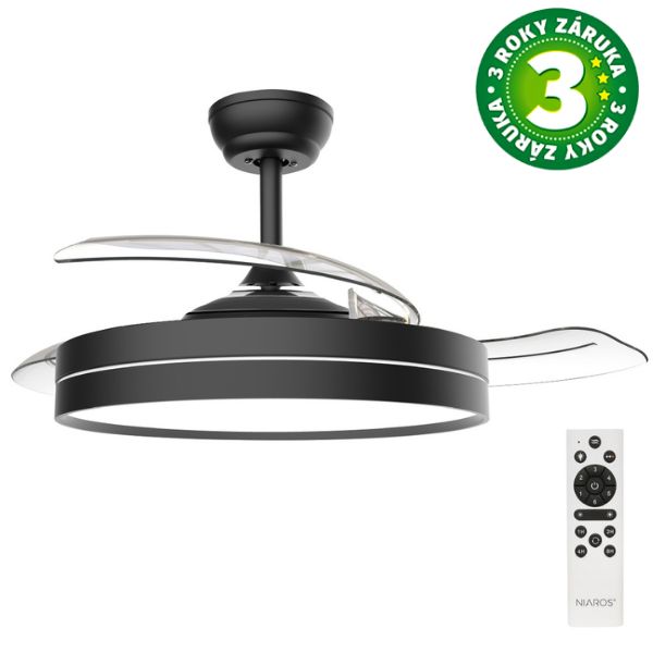 Stropní ventilátor se světlem Lugela 107cm 61W, 1521lm, CCT, DO, černý, 3 roky záruka