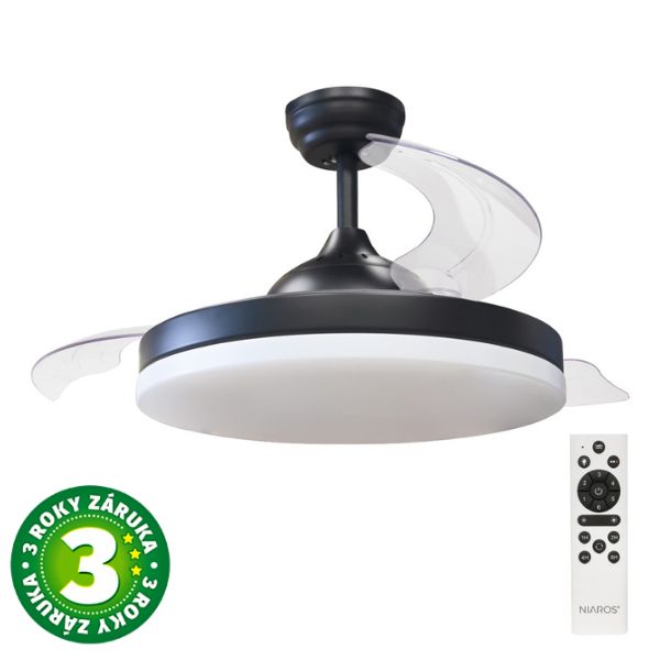 Stropní ventilátor se světlem Tungati 107cm 61W, 1521lm, CCT, DO, černý, 3 roky záruka