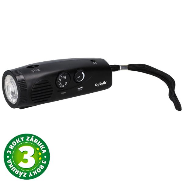 Svítilna s rádiem Dovelis na 3 baterie AAA, AM/FM, dosvit 30m, 100lm, 3 roky záruka