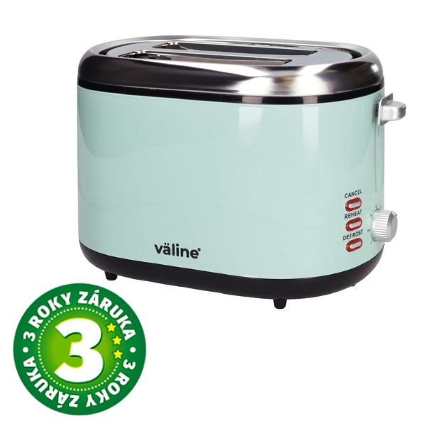Retro topinkovač na 2 toasty Sindae 850W funkce přihřátí a rozmrazení, mint, 3 roky záruka