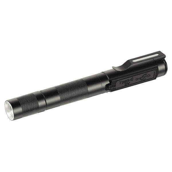 Nabíjecí tužková LED svítilna 3W 180lm IP54, Zoom, hliník, černá