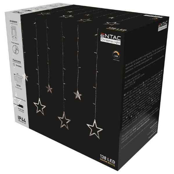 LED vánoční závěs hvězdy 2x1m, venkovní, teplé světlo, 2,7W do zásuvky, dálkové ovládání