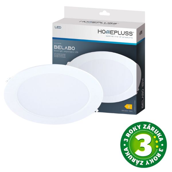 Vestavný LED panel 18W 1600lm, studená, kruhový, 22cm, 3 roky