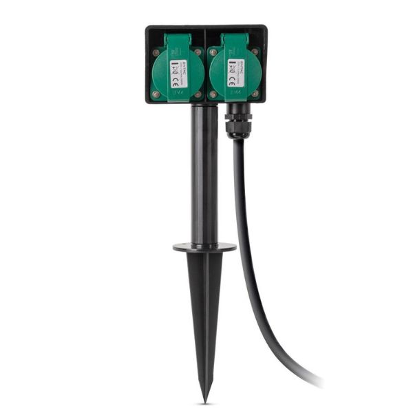 SCHUKO zahradní zásuvka zapichovací do země - 2 zásuvky, 5m kabel, IP44, 3G1.5